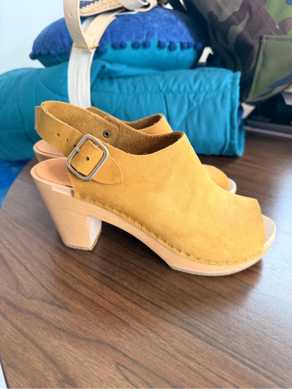 Bryr Suzie Spanish Toe Clog Heel Fennel Mustard Yellow Leather Slingback Size 36